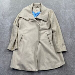 L2 Studded Sleeve Coat Women Size Large Tan Good Gold Stud Accents Glam